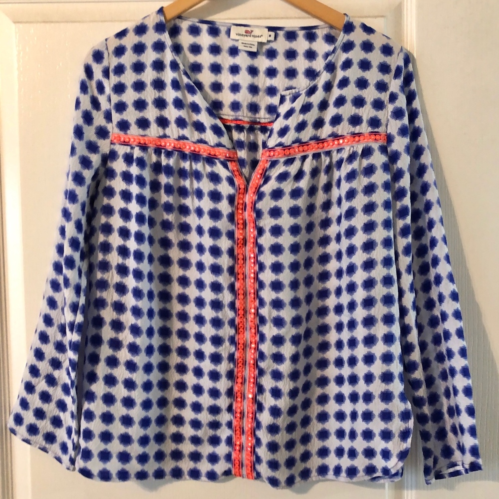 Medium Vineyard Vines Pink Blue Silk Blouse Top M